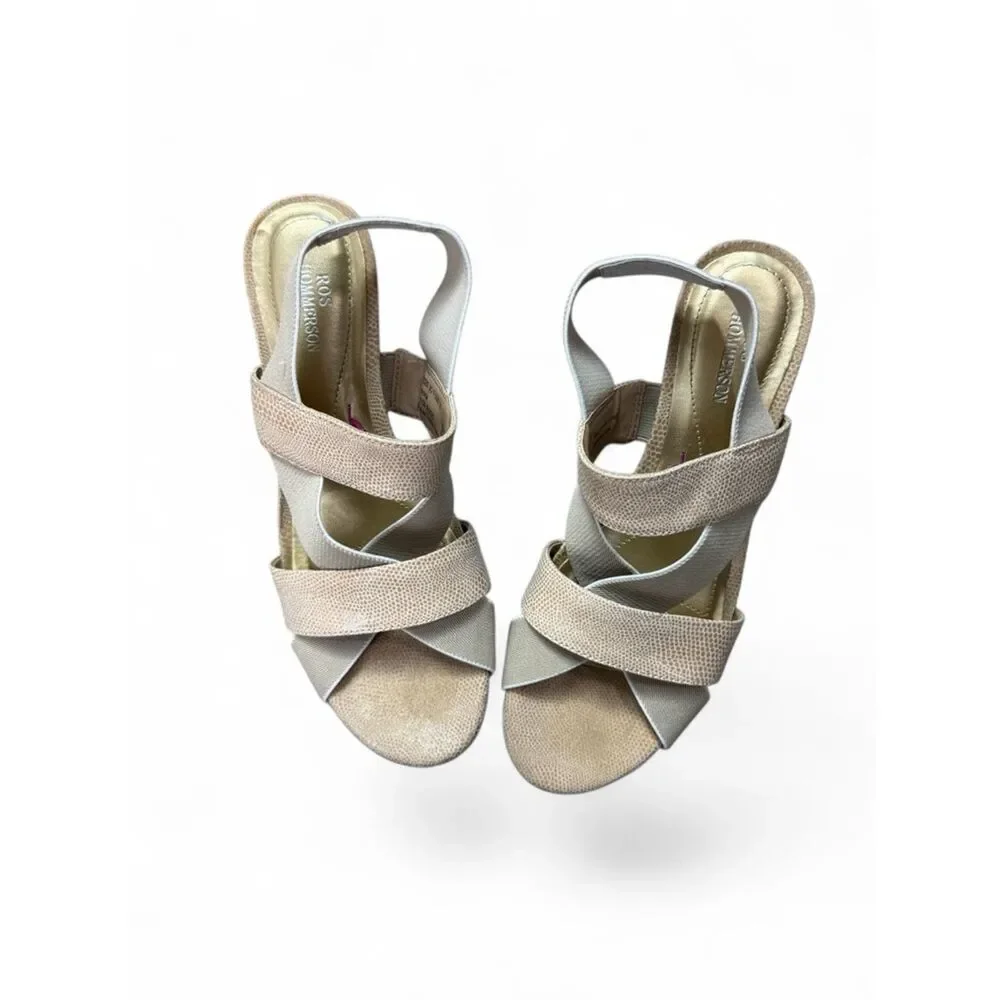 Ros Hommerson Winona Beige Crisscross Wedge Sandals,